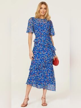 SALONI 100% SILK VIDA RUFFLED DRESS SIZE 4 MSRP $695